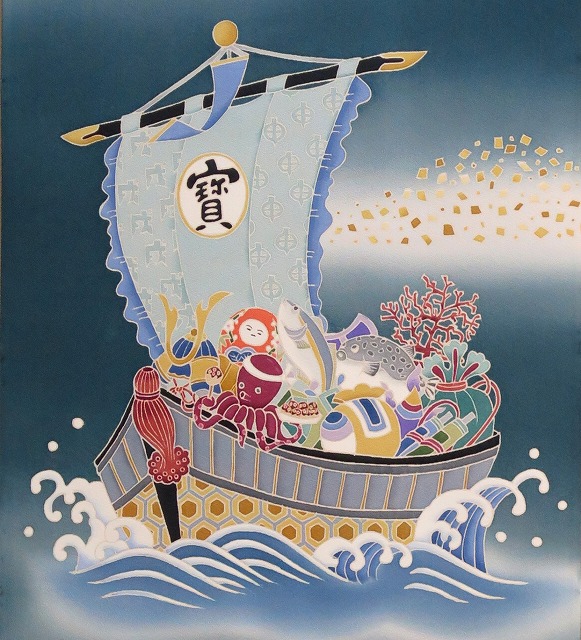 加賀友禅　祝軸　端午の宝船